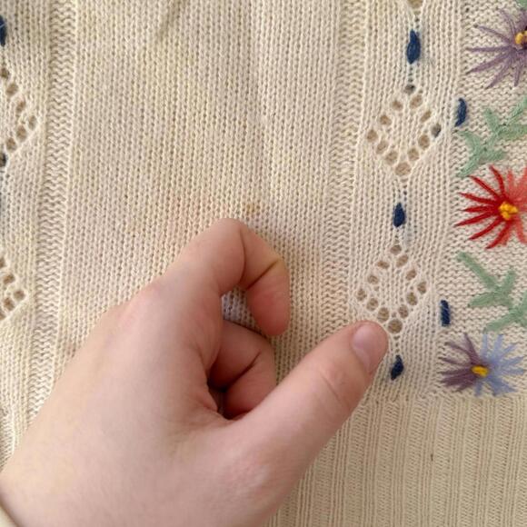 Vintage 80s 90s Floral Embroidered Sweater Made in Korea Fairy Boho Whimsy - Picture 2 of 5